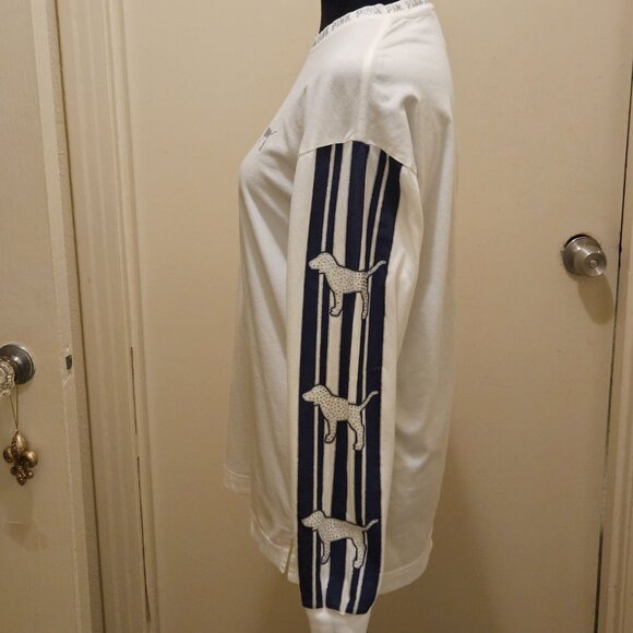 Victoria's Secret  Blue Rhinestone Dog Bling Shirt Long Sleeve White Cotton XS - Picture 8 of 9
